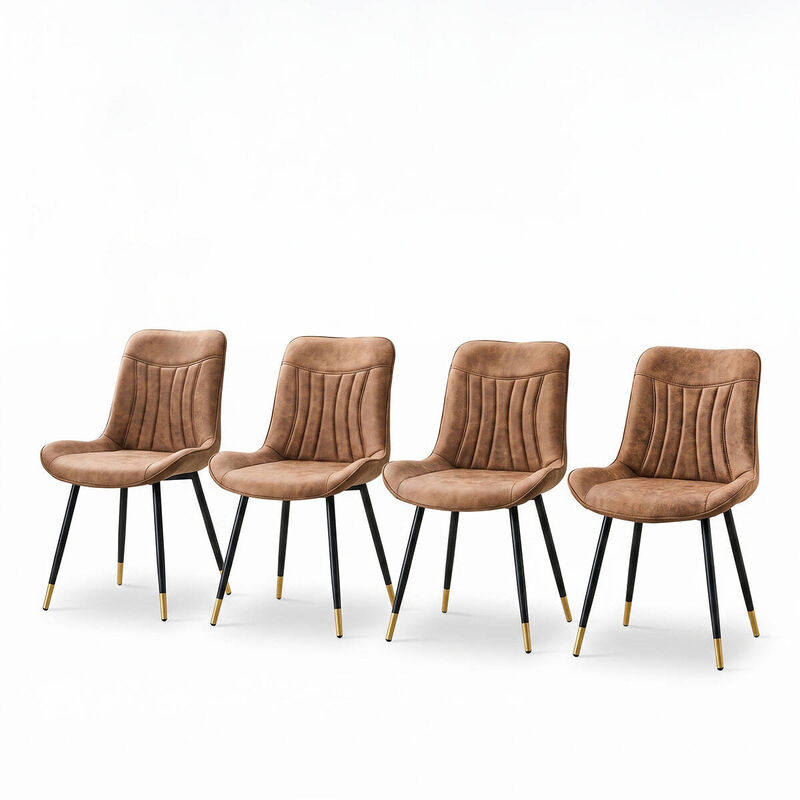 Set of 4 Dining Chairs PU Leather Side Dining Chairs with high back and stitched backrest Metal Leg Dining Chairs with leveling feet image number 0
