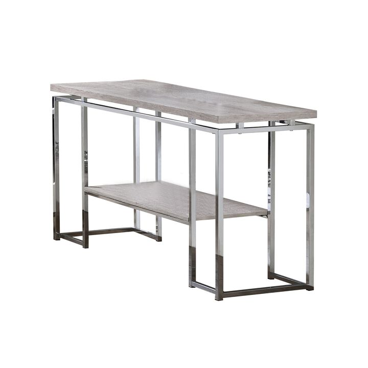Sofa Table with Rectangular Tabletop and Open Bottom Shelf,Silver and Brown-Benzara