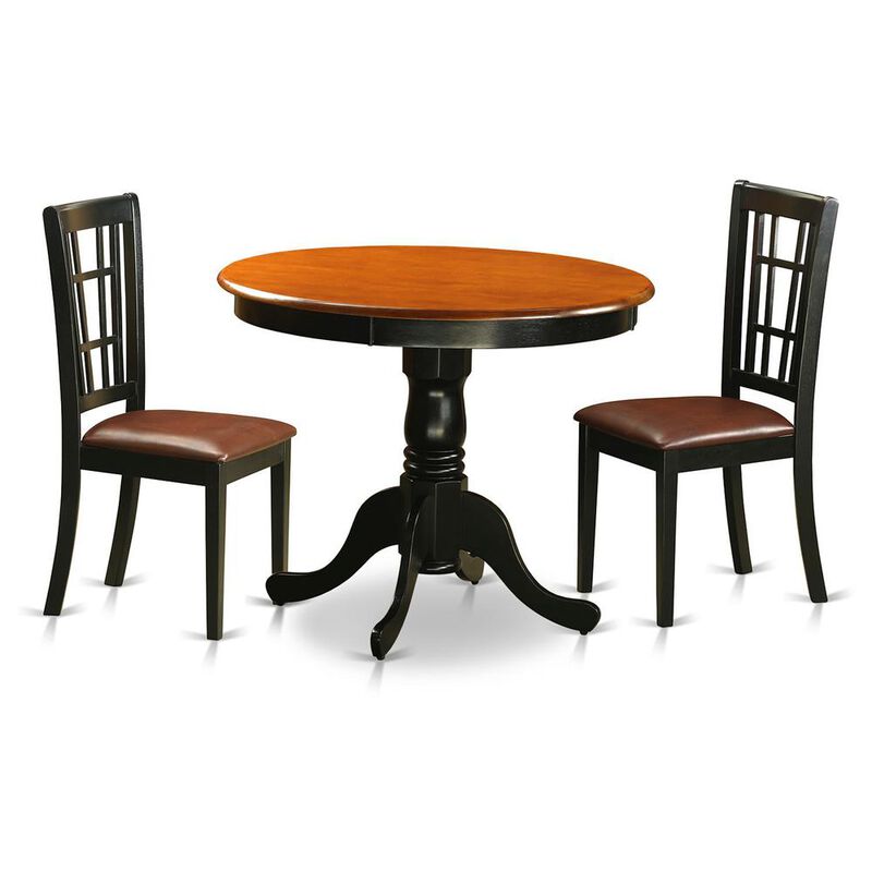 3 PC Dining Table with 2 Leather Chairs in Black and Cherry