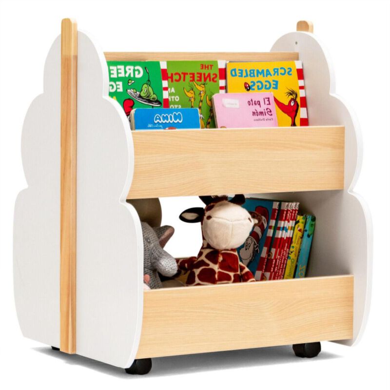 Hivvago Kids Wooden Bookshelf with Universal Wheels
