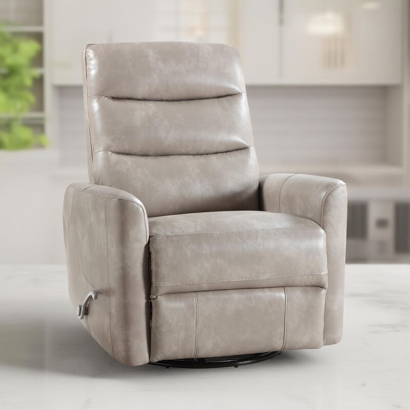 Aki Swivel Manual Recliner Chair, Adjustable Rest, Gray Faux Leather