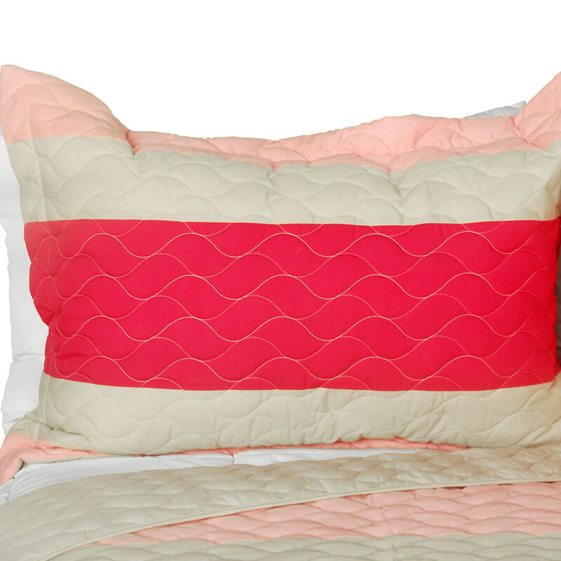 Vermicelli Quilted Patchwork Quilt Set 3 Piece for Cozy Bedroom Decor-Pink image number 4