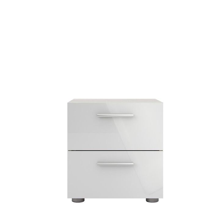 Tvilum Austin 2 Drawer Nightstand, Oak Structure/White High Gloss