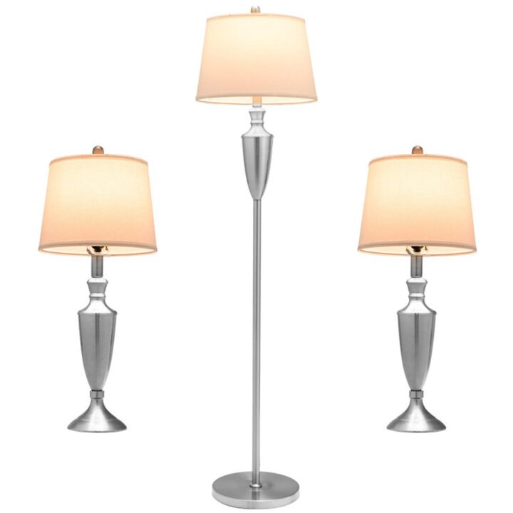 Hivvago 3 Piece Lamp with Set Modern Floor Lamp and 2 Table Lamps-Silver
