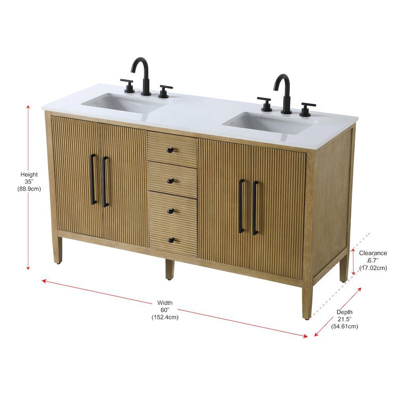 Elegant Kitchen and Bath 60 inch Double Bathroom Vanity in Linen Oak