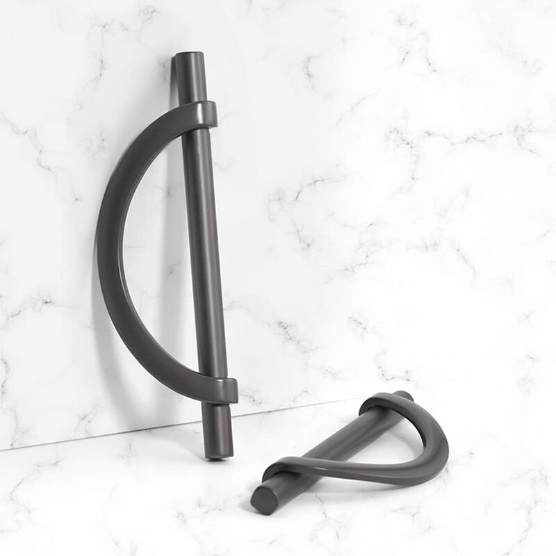 DAPANIY Cabinet Handles Drawer Pulls Dark Grey, Half Moon Shape Cabinet Pulls Drawer Dresser Handles, Stainless Steel Kitchen Cu