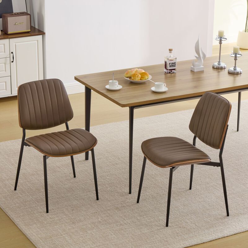 Whisen Set of 2 Mid Century Modern Dining Chairs, Faux Leather Upholstered Seat with Bentwood Back Metal Legs for Kitchen Dining Room image number 4