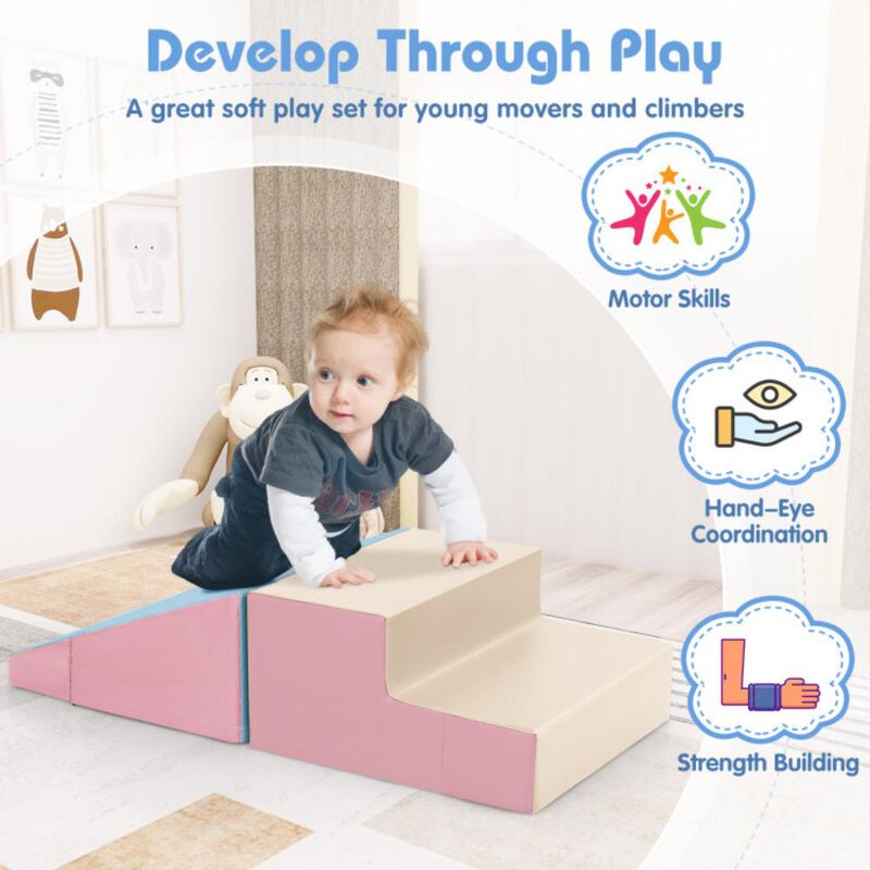 Hivvago 2-Piece Step and Slide Climber for Infants and Toddlers Baby Soft Play Set Foam Blocks