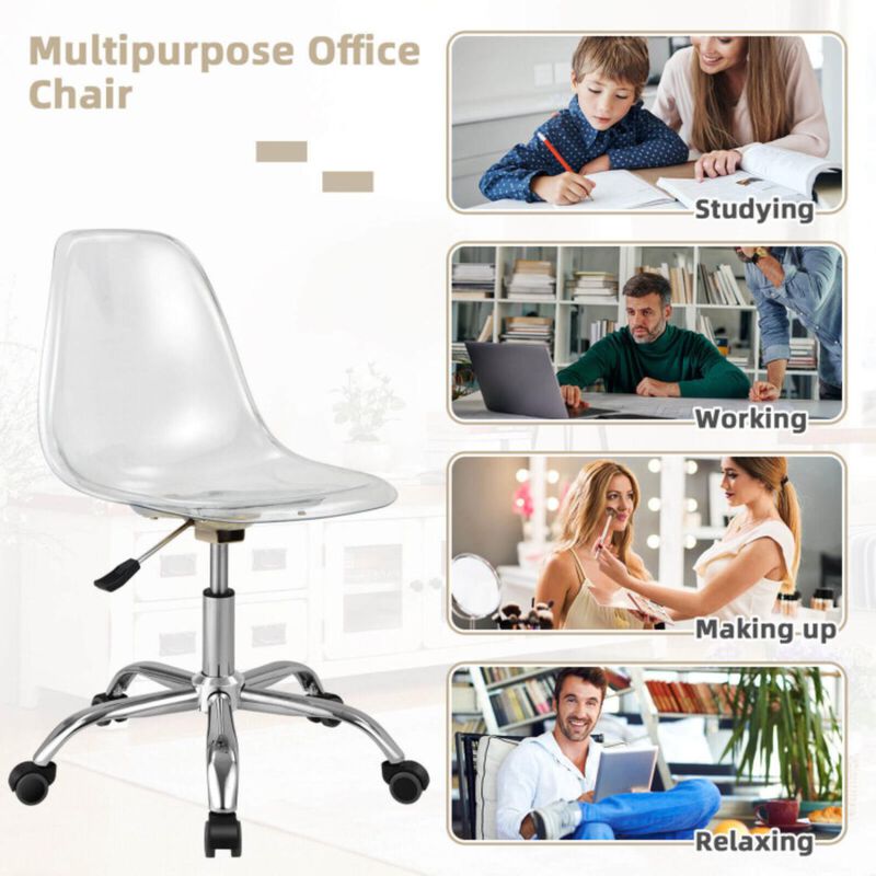 Hivvago Swivel Acrylic Armless Adjustable Height Office Chair