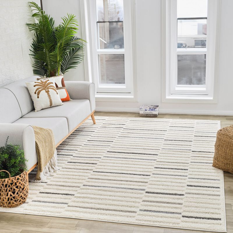 Rug Branch Alva Contemporary Striped Cream Grey Indoor Area Rug