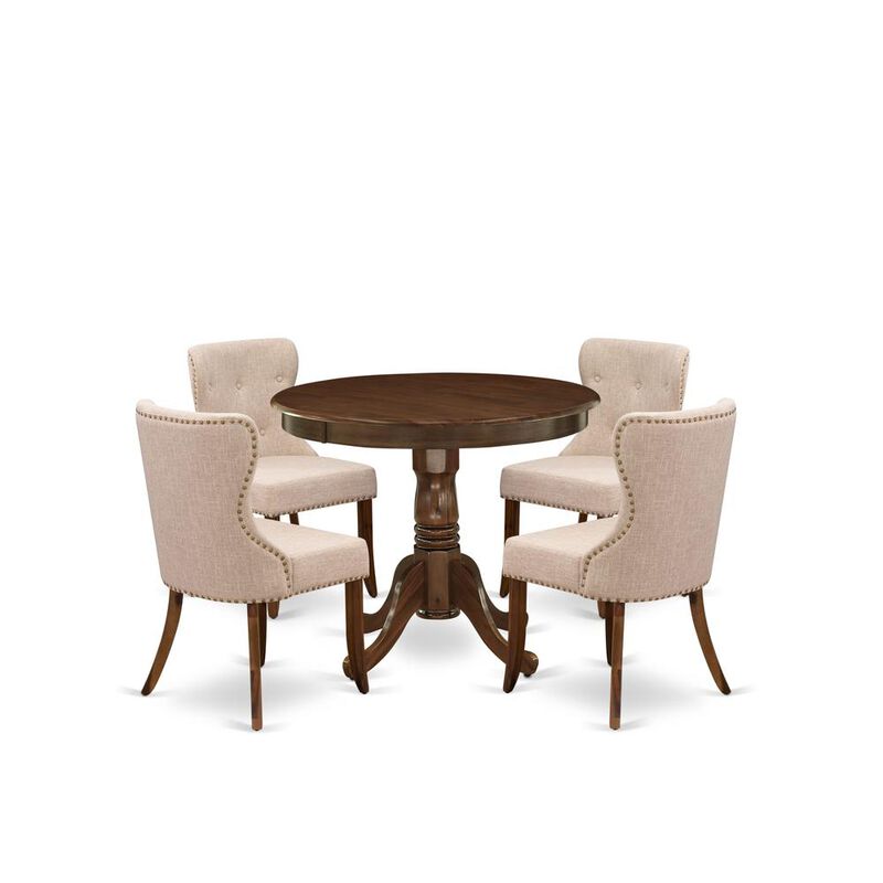 East West Furniture 5 Pc Dining Set  Consist of a Round Table and 4 Upholstered Chairs