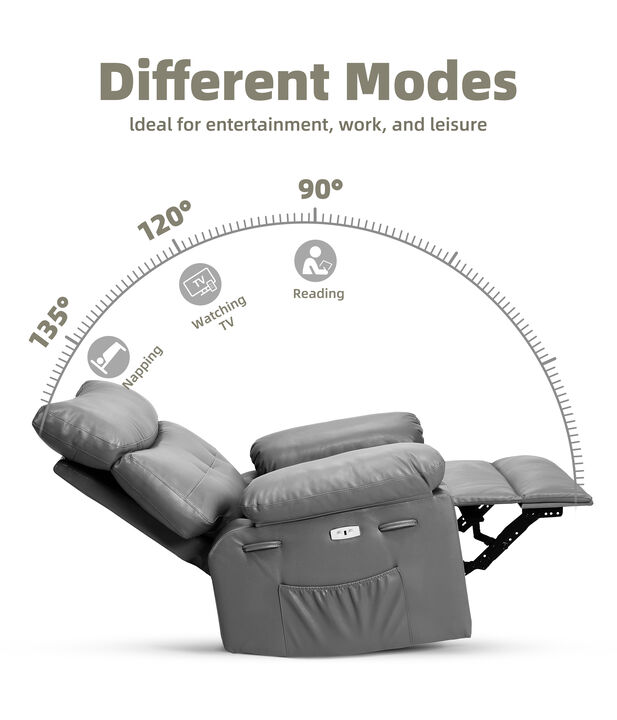 360 Degree Swivel Lazy Manual Rocking Recliner Sofa Chair for Living Rooms, Bedrooms, Outdoor Relax, Grey