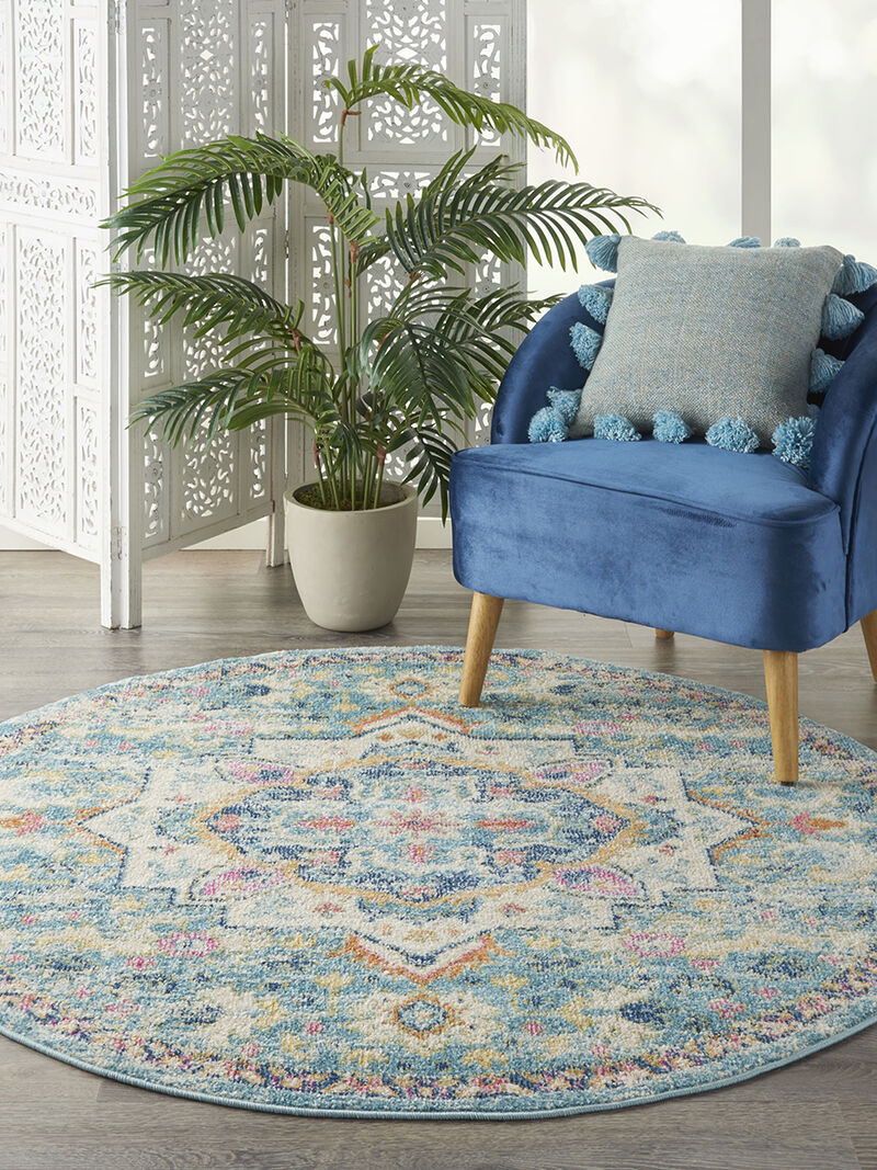 Passion PSN25 Ivory/Light Blue 4' x Round Rug