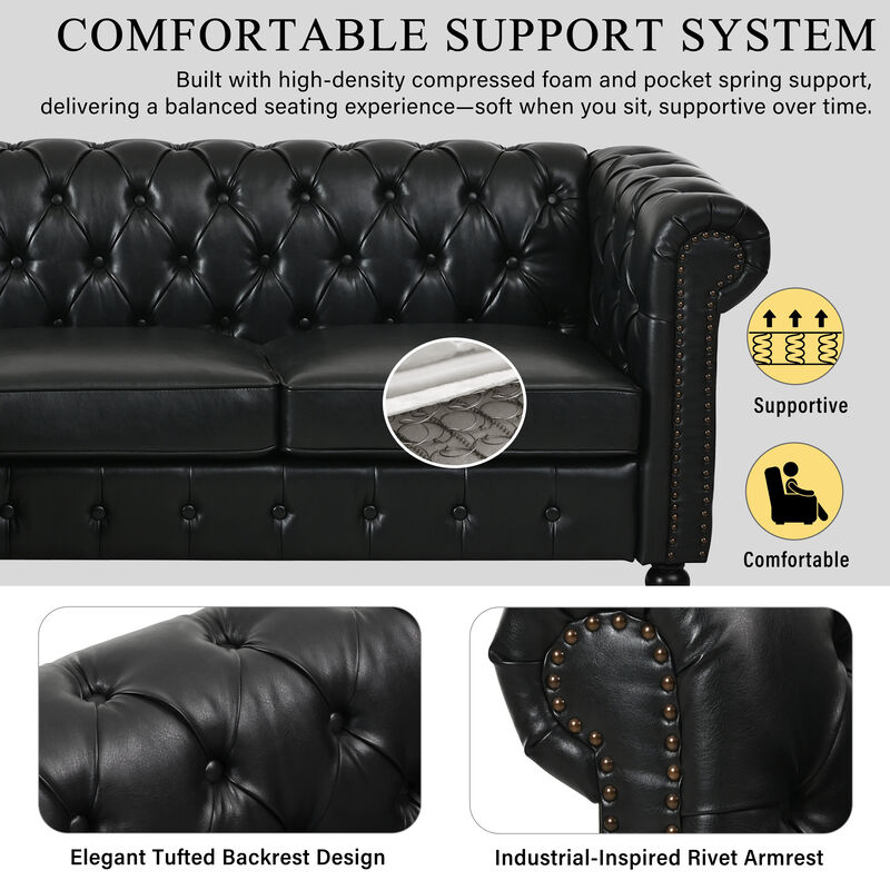 Merax L-Shaped PU Leather Sectional Sofa with Storage Ottoman & Tufted Back image number 3