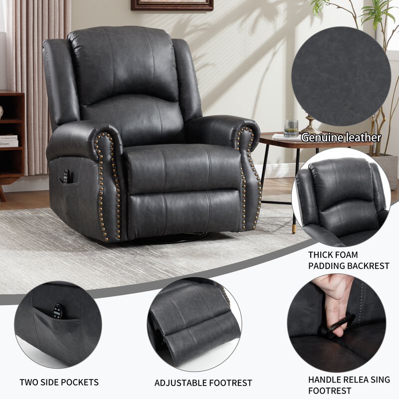 Faux Leather Recliner Chair Rocker Swivel Chair Manual Recliner with Heat & Massage image number 9