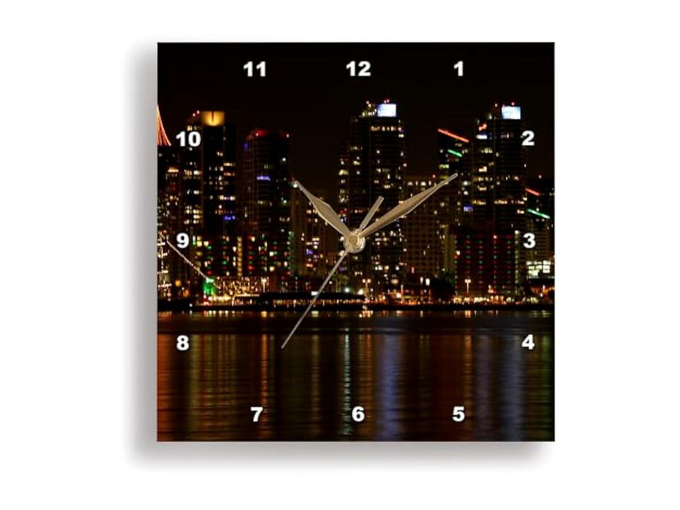 Skyline San Diego Night Reflection Wall Clock 15 Inch Home Decor