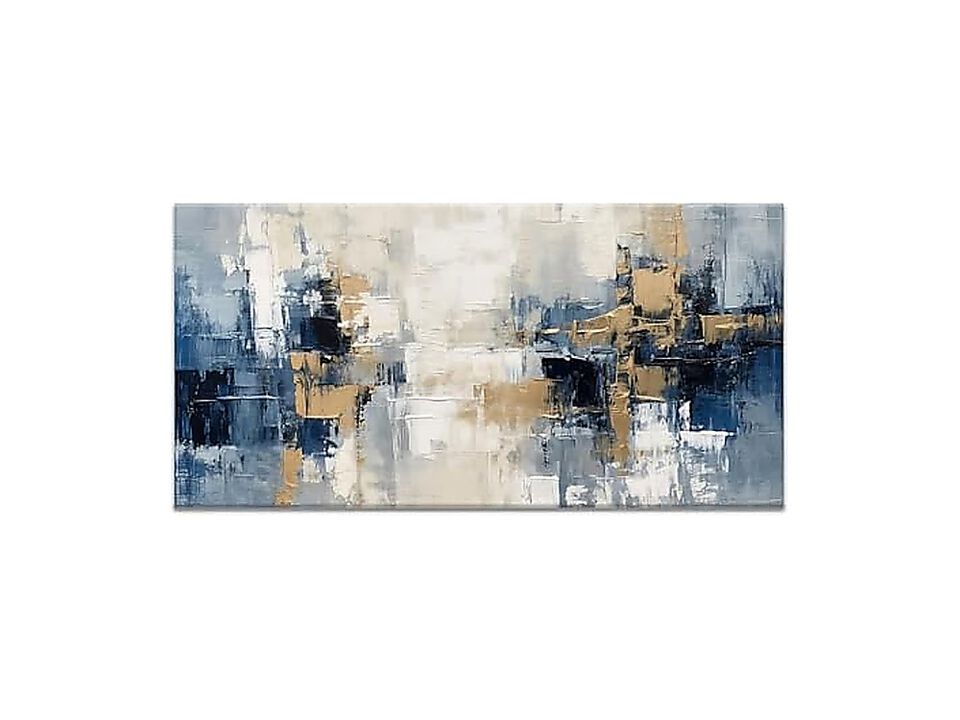 Blue Gold Abstract Canvas Indigo Modern Wall Art Living Room Bedroom Office