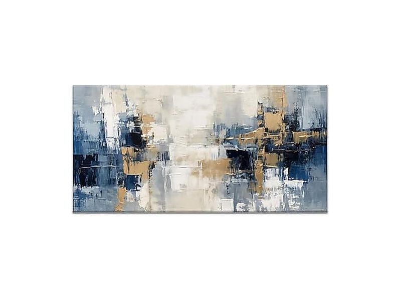 Blue Gold Abstract Canvas Indigo Modern Wall Art Living Room Bedroom Office image number 0