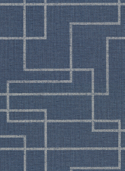 Clarendon Indigo Geometric Faux Grasscloth Wallpaper