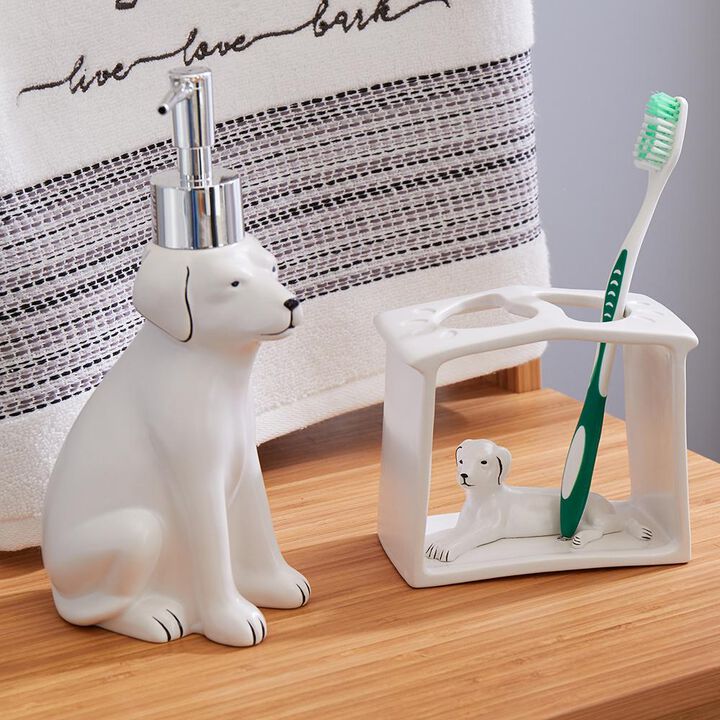 SKL Home Saturday Knight Ltd Fur Ever Friends Contemporary Simplistic Style Toothbrush Holder - 4x2.5x4.63", White