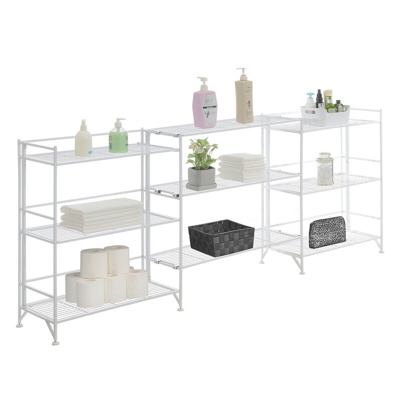 Convenience Concepts 3 Tier Wide Folding Metal Shelves with Set of 3 Deluxe Extension Shelves