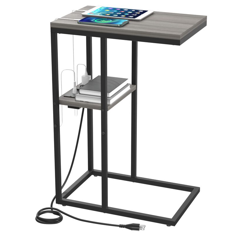 Yoobure C Shaped End Table with Charging Station, Small Side Tables for Living Room, Bedroom, Sofa Table with USB Ports and Outl