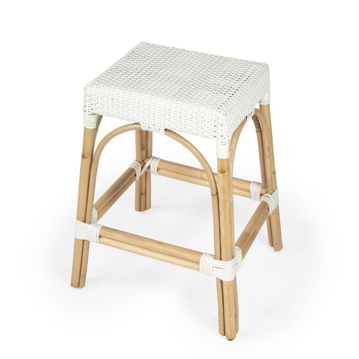 Butler Specialty Robias Rectangular Rattan 24.5 Counter Stool, Glossy White