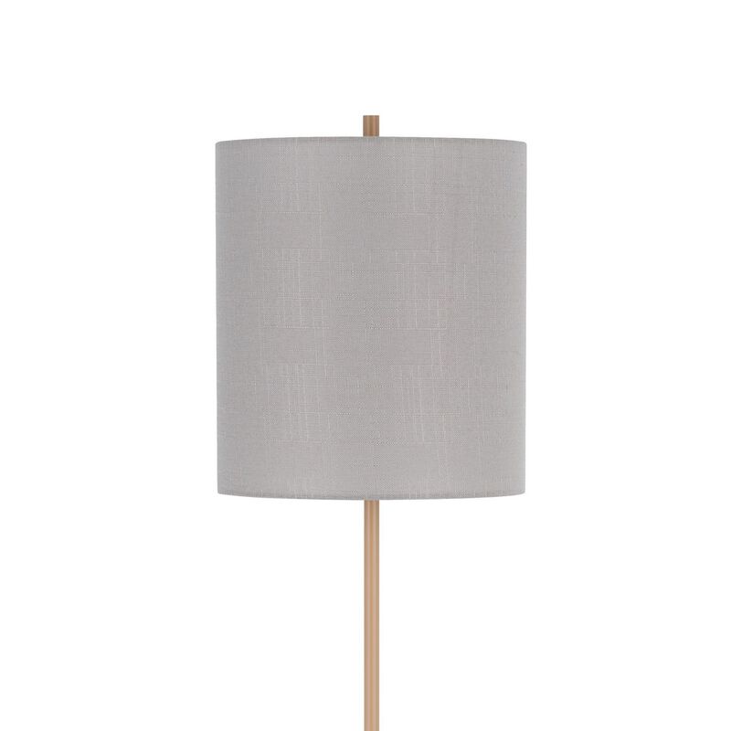 Plue 62 Inch Floor Lamp, Brown Pole w Star Wood Base, White Shade - Benzara