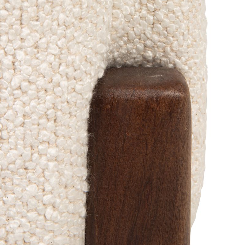 Boucle Upholstered Mango Wood Bench with Recessed Cushion and Slat-style Legs, Walnut image number 6