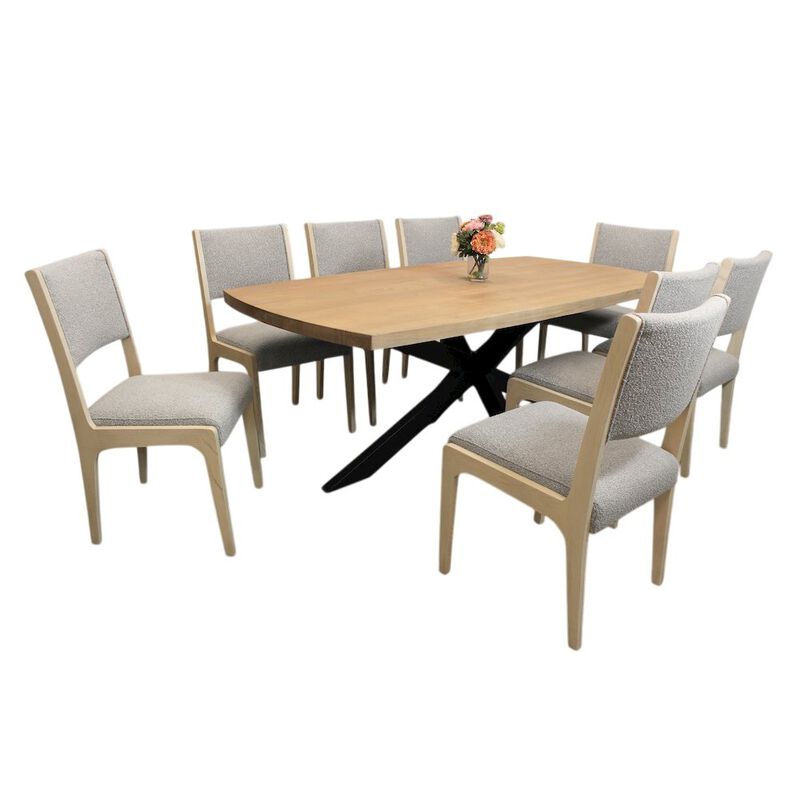 9-Piece Dining Set 8 Jill Dining Chairs in Ivory Fabric Natural Legs