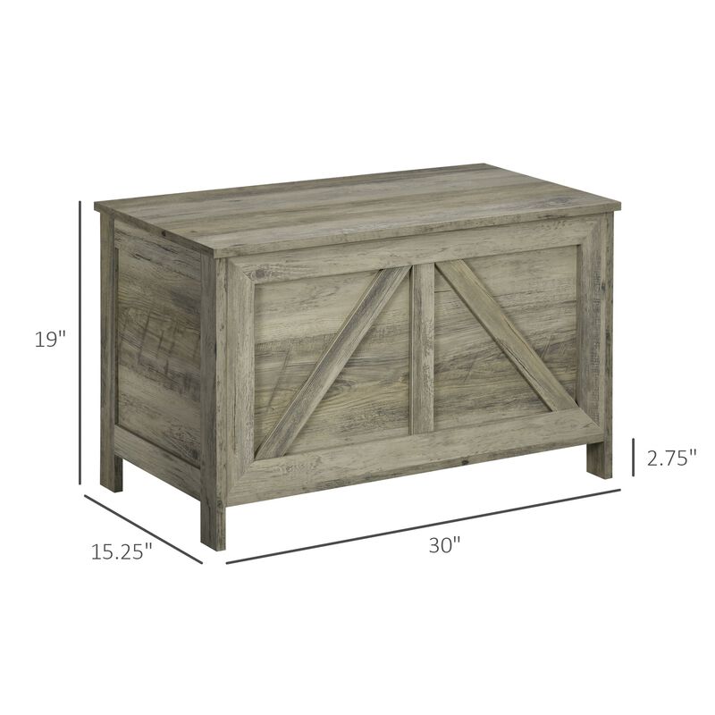 Grey Farmhouse Storage: Toy Trunk with Safety Hinge for Living Room