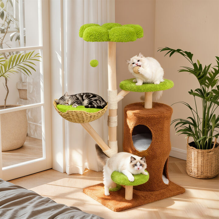 Large Cat Tree with Toy Comfortable Plush Cat Tower Condo Basket Scratching Post