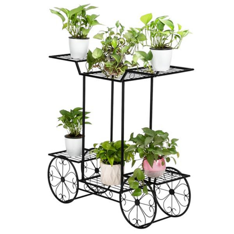 6-Tier Car Plant Stand, Metal Flower Pot Holder for Home & Garden Decor