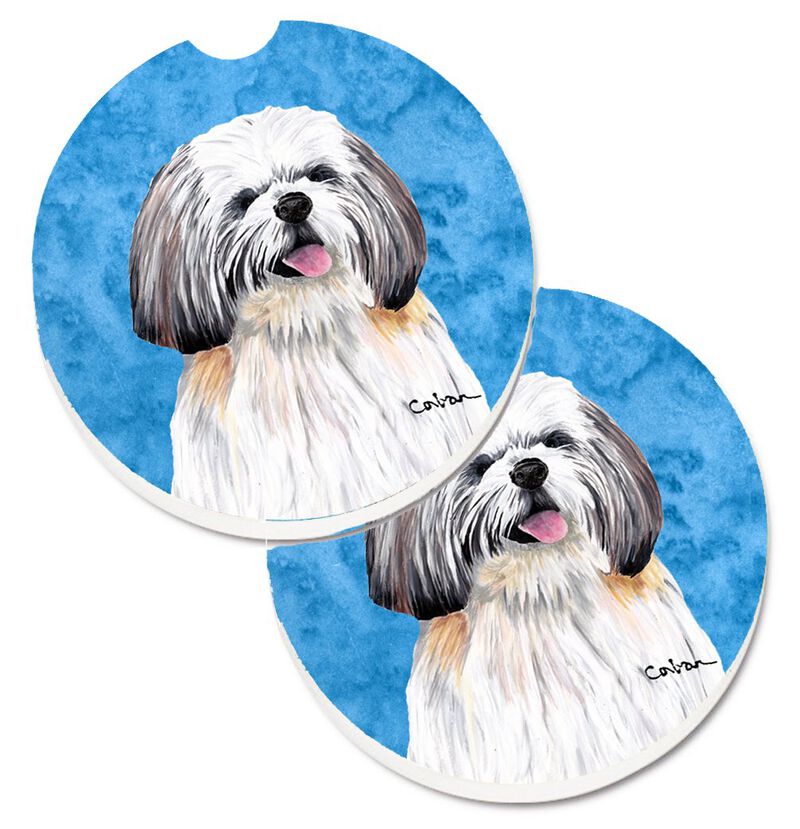 Caroline's Treasures Blue Shih Tzu Set of 2 Cup Holder Car Coasters SC9128BUCARC, 2.56, Multicolor image number 0