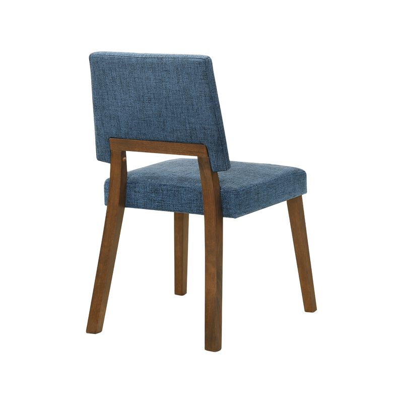 Yumi 23 Inch Dining Chair, Set of 2, Blue Fabric Seat, Walnut Brown - Benzara