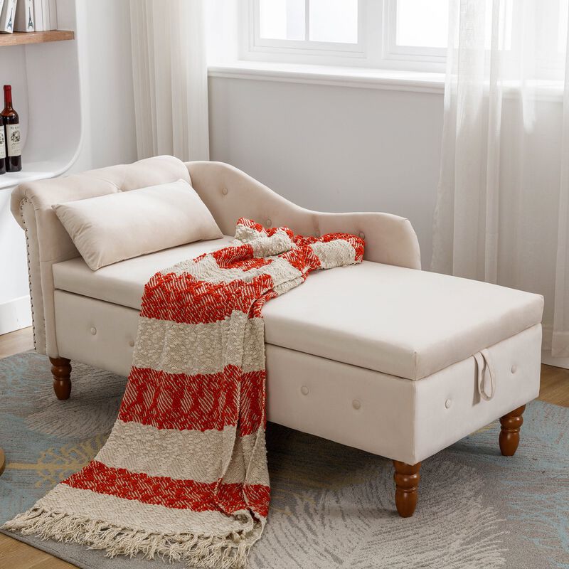 Mondawe Indoor Chaise Lounge, Upholstered Rolled Arm Chaise Sleeper Chair with Nailhead Trim