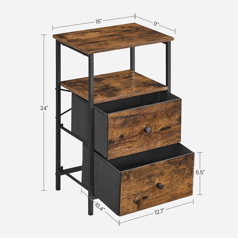 Tall Nightstand with 2 Fabric Drawers and Shelf &ndash; Space-Saving Storage Table for Living Room or Apartment