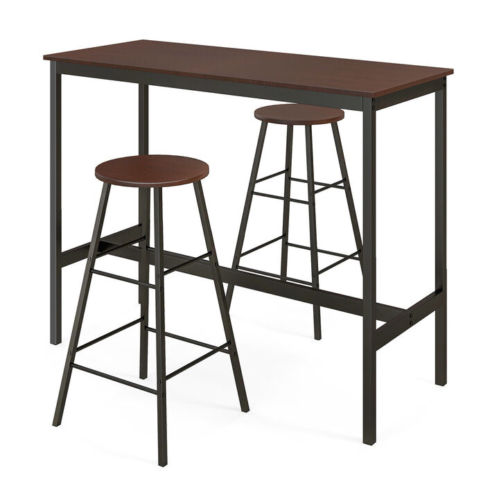3 Piece Pub Table and Stools Kitchen Dining Set-Brown
