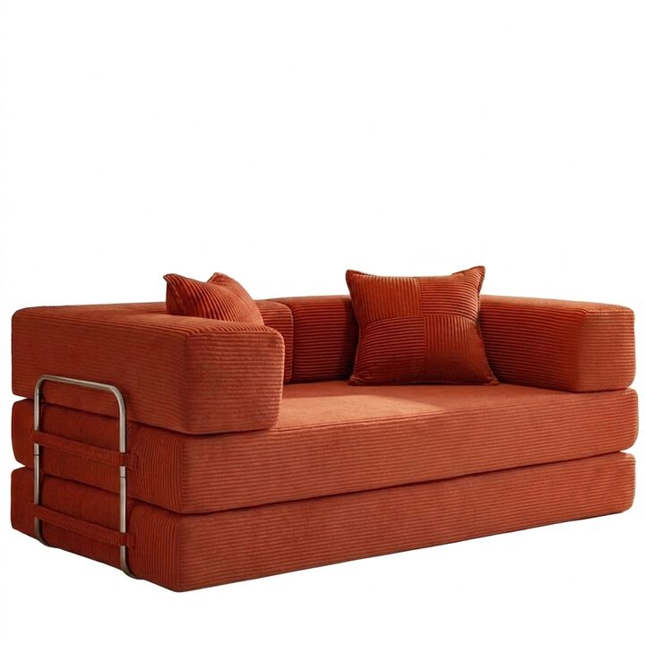 Vipbear 5-in-1 Convertible Sleeper Sofa Bed, Corduroy Boneless Couch with Fixed Frame, Living Room