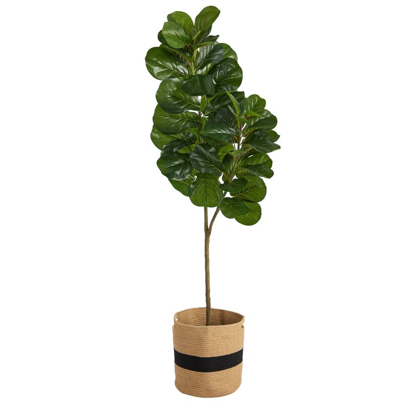 HomPlanti 5.5 Feet Fiddle Leaf Fig Artificial Tree in Handmade Natural Cotton Planter image number 1
