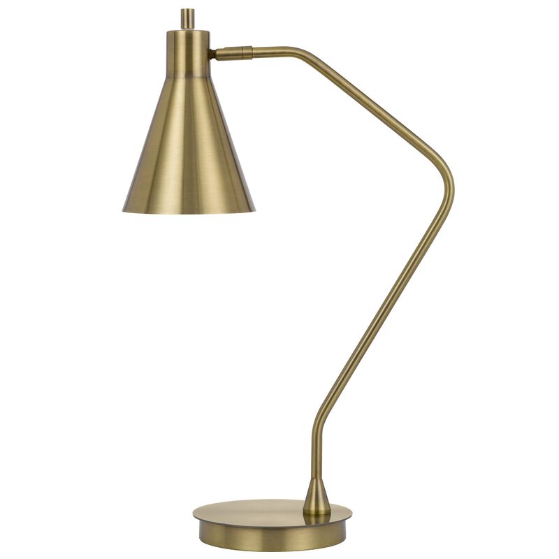 Sty 24 Inch Task Table Lamp, Swivel Brass Shade Angled Thin Metal Pole - Benzara