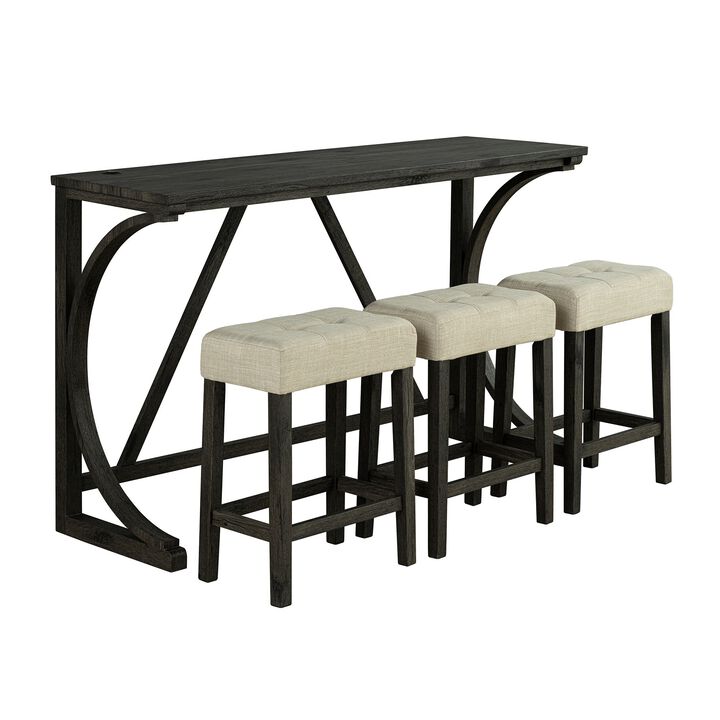 4-Piece Bar Table and Chairs Set Tall Dining Table with Upholstered Bar Stool for Living Room Kitchen