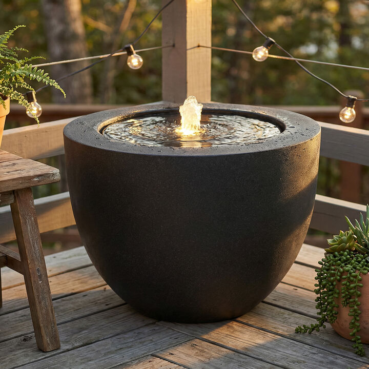 Textured Oval Bowl Outdoor Bubble Fountain