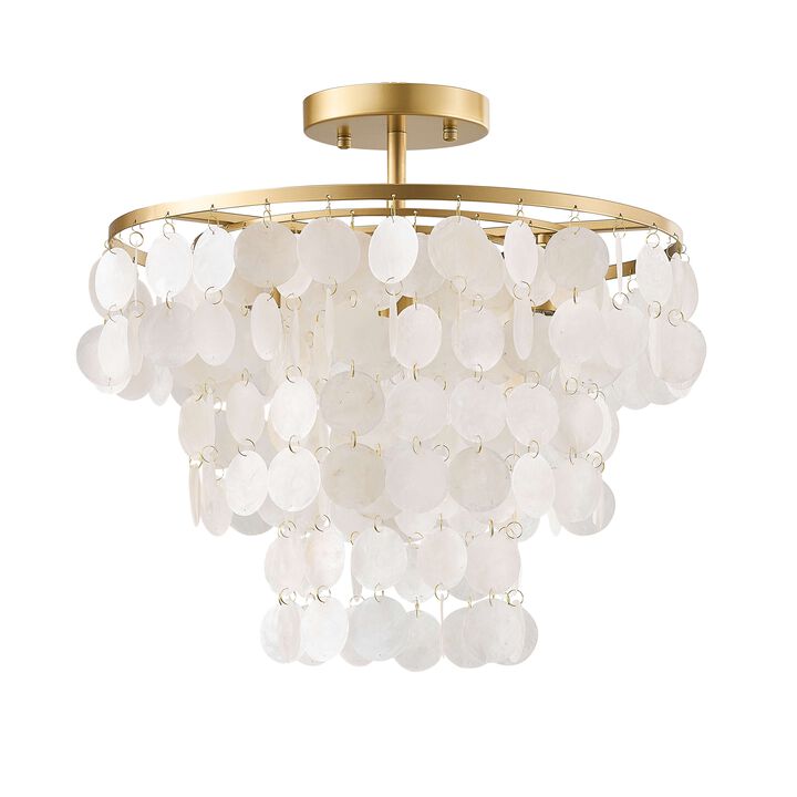 Pilar 4-Light Glossy Bronze Finish Natural White Shell Flush Mount