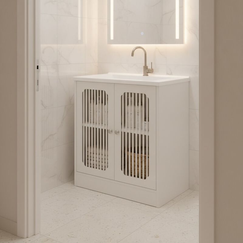 ELEMENT ACE Louvered Double-Door Floor-Standing Bathroom Vanity Cabinet Without Basin Adjustable Shelf Moisture Resistant Unit image number 2