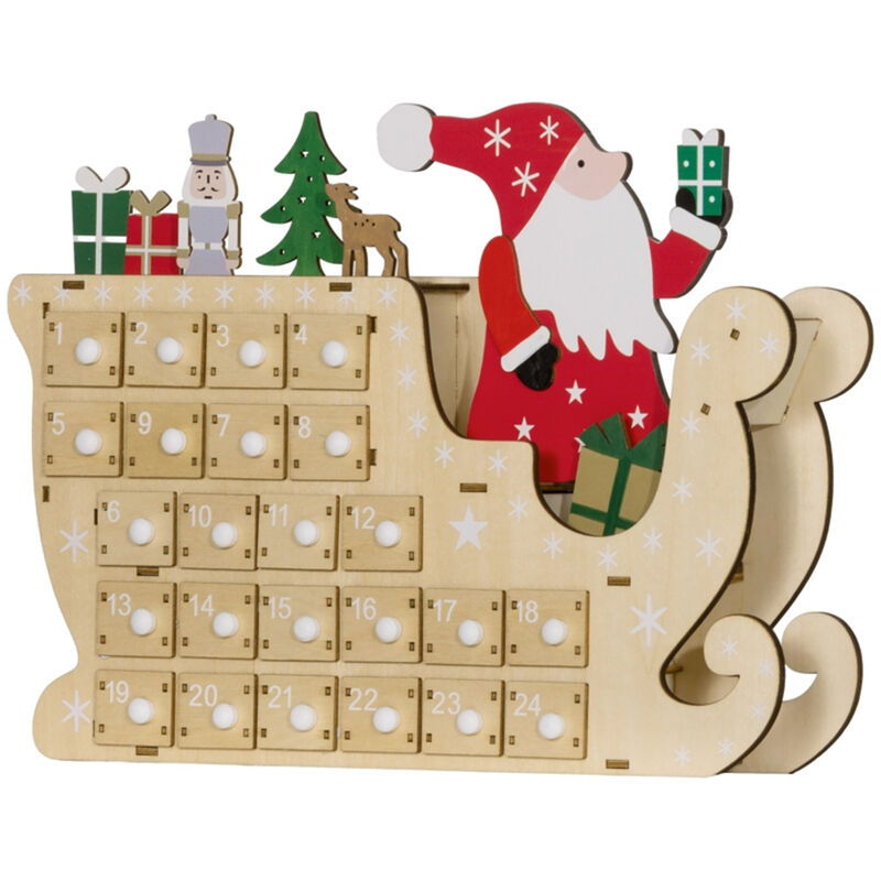 Wooden Christmas Advent Calendar with Drawers, Countdown to Christmas Decoration
