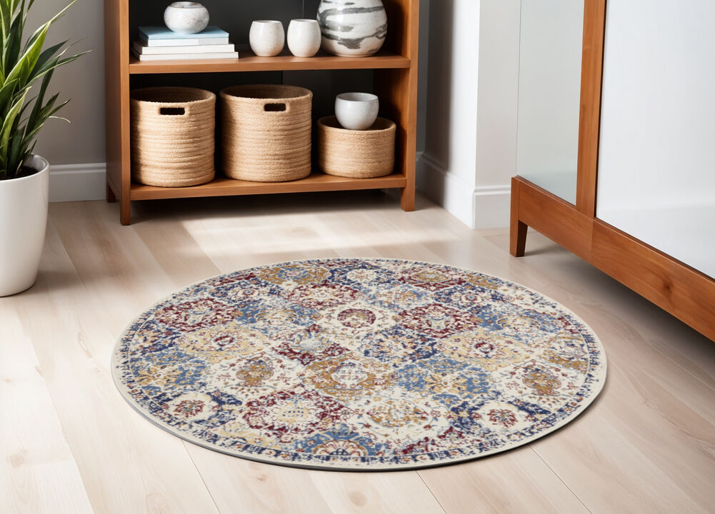 HomeRoots Ogee Distressed Non Skid Round Rug