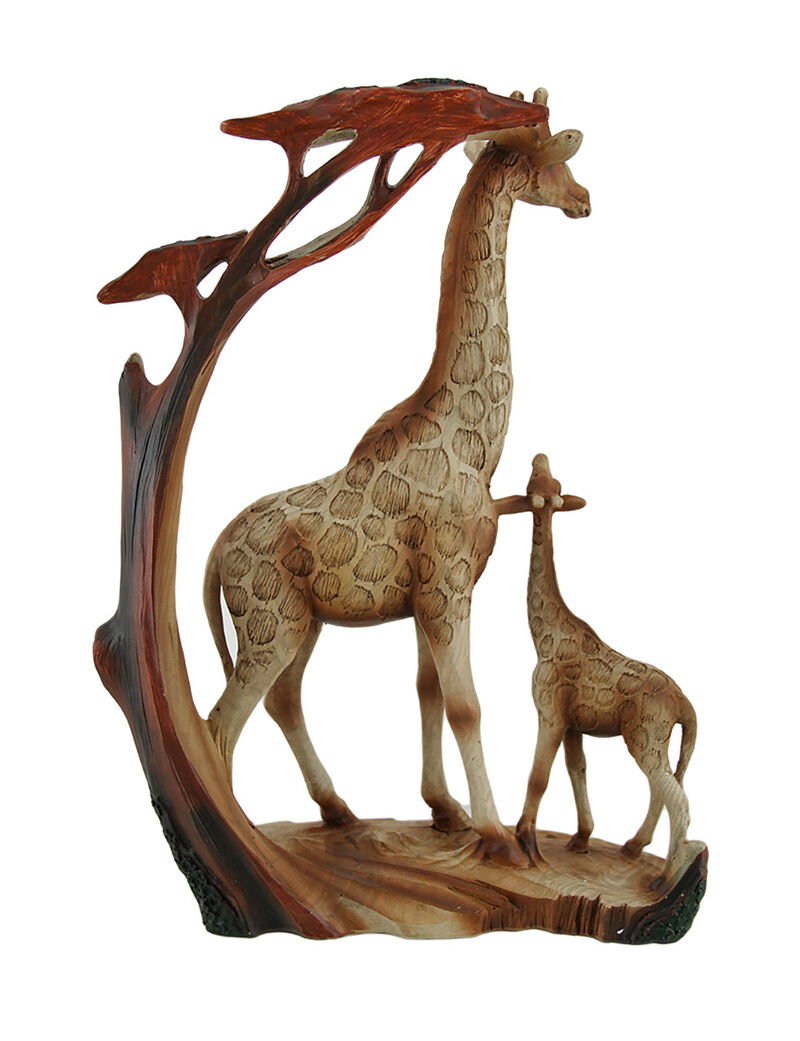 Giraffe Family Carved Wood Look Resin Statue image number 2