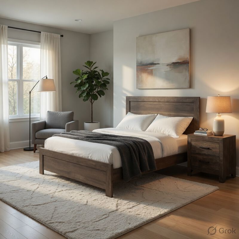 King Size Bedroom Set, Brown Finish, Panel Design, 2-Piece Set with Bed and Nightstand image number 8
