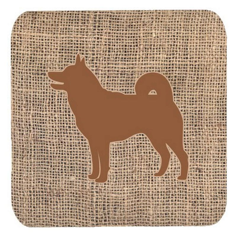Caroline's Treasures BB1067-BL-BN-FC Shiba Inu Burlap and Brown Foam Coasters (Set of 4), 3.5 H x 3.5 W, Multicolor